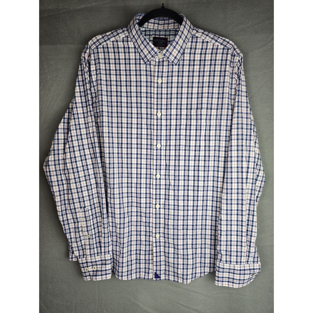 UNTUCKit Macul Slim Fit Plaid Shirt‎ Mens XL Blue Pink Performance Stretch 40453